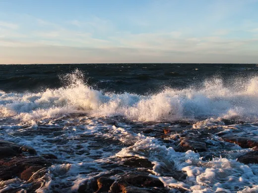 Vågskum på klippor.